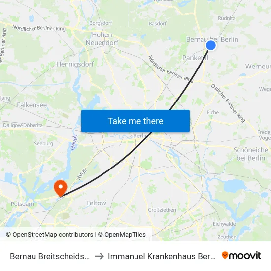 Bernau Breitscheidstr. to Immanuel Krankenhaus Berlin map