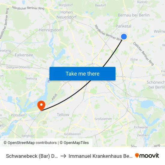 Schwanebeck (Bar) Dorf to Immanuel Krankenhaus Berlin map