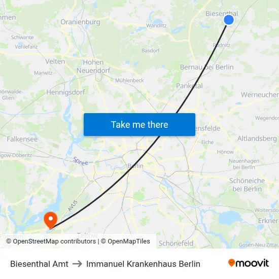 Biesenthal Amt to Immanuel Krankenhaus Berlin map