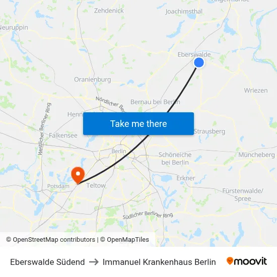 Eberswalde Südend to Immanuel Krankenhaus Berlin map