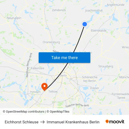 Eichhorst Schleuse to Immanuel Krankenhaus Berlin map