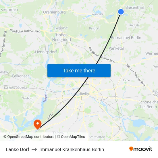 Lanke Dorf to Immanuel Krankenhaus Berlin map