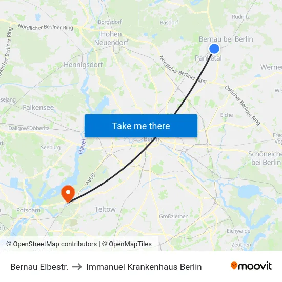 Bernau Elbestr. to Immanuel Krankenhaus Berlin map