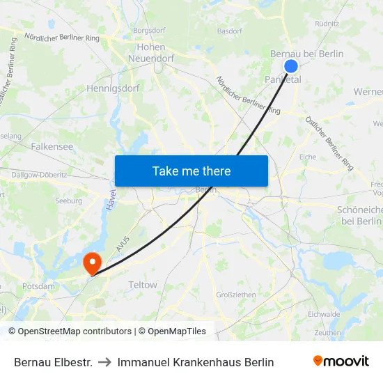 Bernau Elbestr. to Immanuel Krankenhaus Berlin map