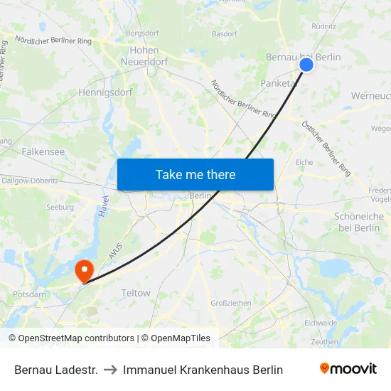 Bernau Ladestr. to Immanuel Krankenhaus Berlin map