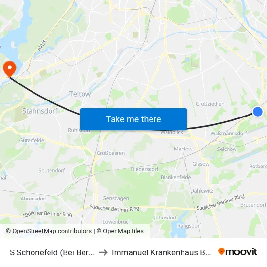 S Schönefeld (Bei Berlin) to Immanuel Krankenhaus Berlin map