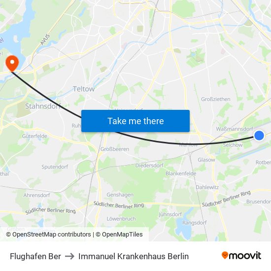 Flughafen Ber to Immanuel Krankenhaus Berlin map