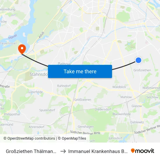 Großziethen Thälmannstr. to Immanuel Krankenhaus Berlin map
