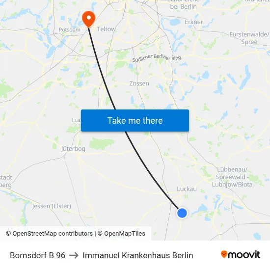Bornsdorf B 96 to Immanuel Krankenhaus Berlin map