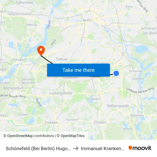 Schönefeld (Bei Berlin) Hugo-Eckener-Allee to Immanuel Krankenhaus Berlin map