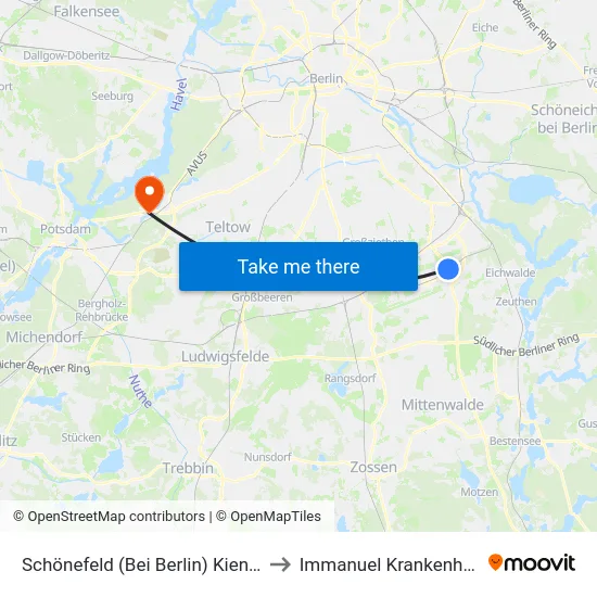 Schönefeld (Bei Berlin) Kienberger Allee to Immanuel Krankenhaus Berlin map
