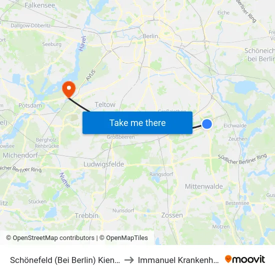 Schönefeld (Bei Berlin) Kienberger Allee to Immanuel Krankenhaus Berlin map