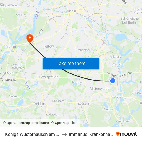 Königs Wusterhausen am Nottefließ to Immanuel Krankenhaus Berlin map