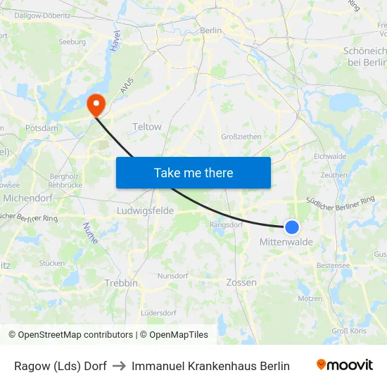 Ragow (Lds) Dorf to Immanuel Krankenhaus Berlin map