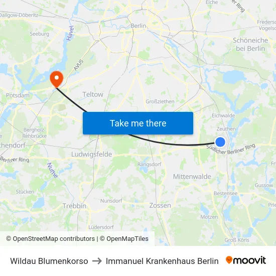 Wildau Blumenkorso to Immanuel Krankenhaus Berlin map