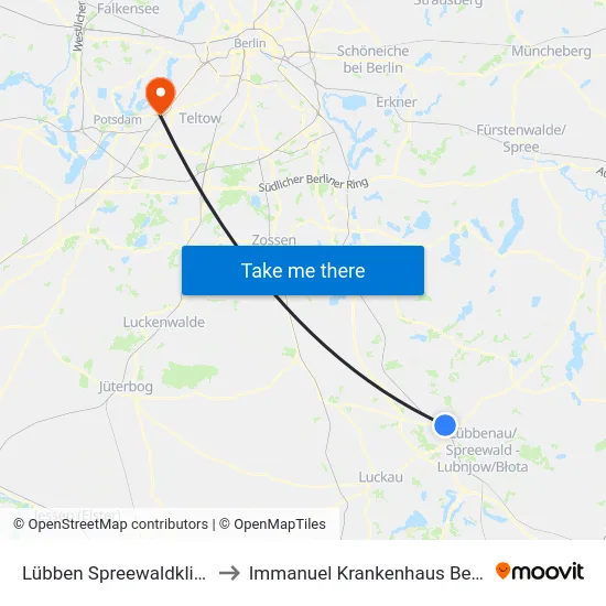 Lübben Spreewaldklinik to Immanuel Krankenhaus Berlin map