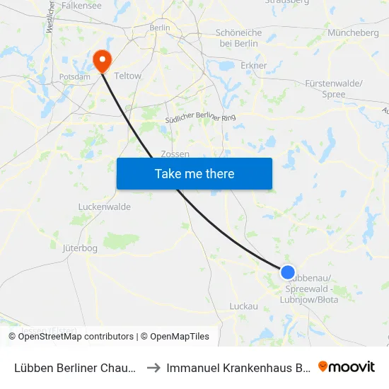 Lübben Berliner Chaussee to Immanuel Krankenhaus Berlin map