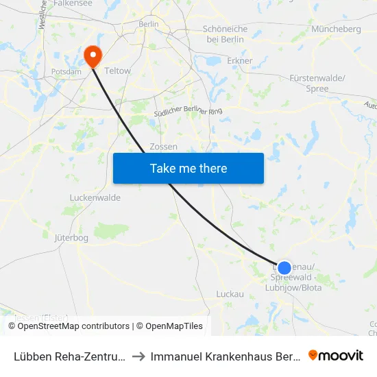 Lübben Reha-Zentrum to Immanuel Krankenhaus Berlin map