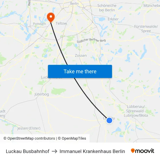 Luckau Busbahnhof to Immanuel Krankenhaus Berlin map