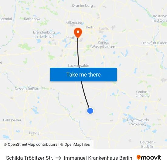 Schilda Tröbitzer Str. to Immanuel Krankenhaus Berlin map