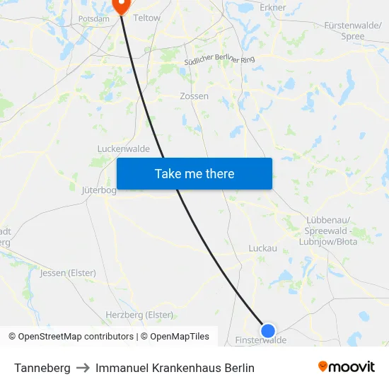Tanneberg to Immanuel Krankenhaus Berlin map
