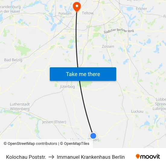 Kolochau Poststr. to Immanuel Krankenhaus Berlin map