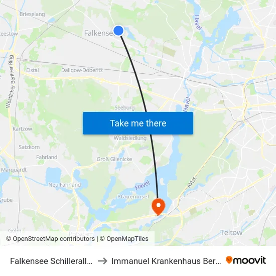 Falkensee Schillerallee to Immanuel Krankenhaus Berlin map