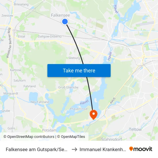 Falkensee am Gutspark/Seegefelder Str. to Immanuel Krankenhaus Berlin map