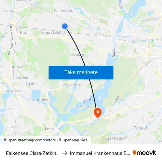 Falkensee Clara-Zetkin-Str. to Immanuel Krankenhaus Berlin map