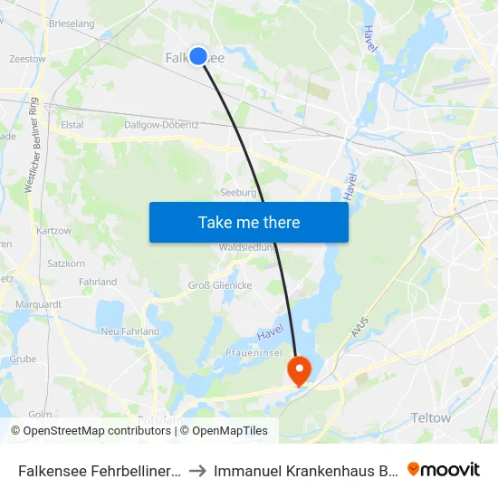 Falkensee Fehrbelliner Str. to Immanuel Krankenhaus Berlin map