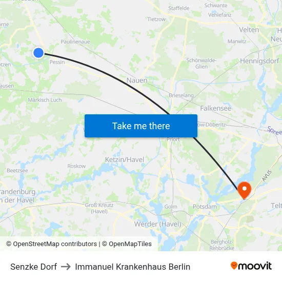 Senzke Dorf to Immanuel Krankenhaus Berlin map