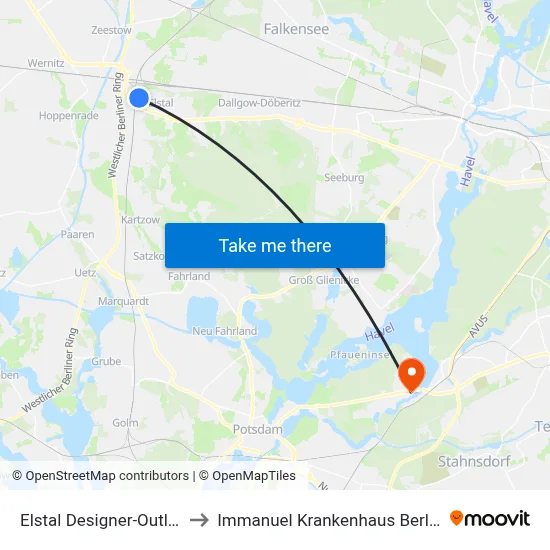Elstal Designer-Outlet to Immanuel Krankenhaus Berlin map