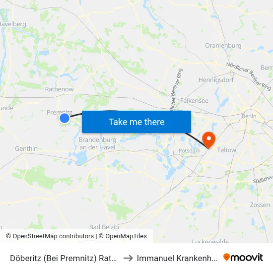 Döberitz (Bei Premnitz) Rathenower Str. to Immanuel Krankenhaus Berlin map