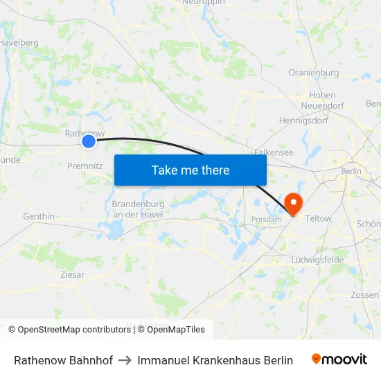 Rathenow Bahnhof to Immanuel Krankenhaus Berlin map