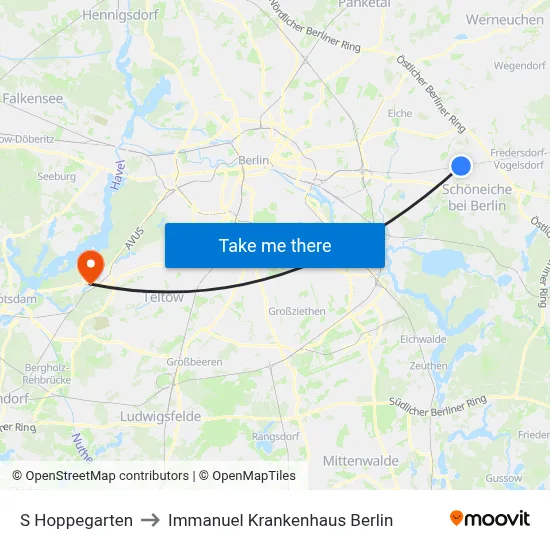 S Hoppegarten to Immanuel Krankenhaus Berlin map