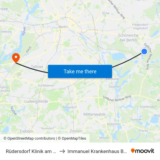 Rüdersdorf Klinik am See to Immanuel Krankenhaus Berlin map