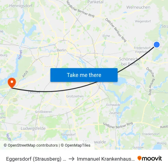 Eggersdorf (Strausberg) Kirche to Immanuel Krankenhaus Berlin map