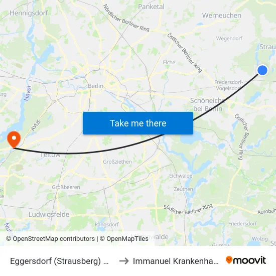 Eggersdorf (Strausberg) Wiener Str. to Immanuel Krankenhaus Berlin map