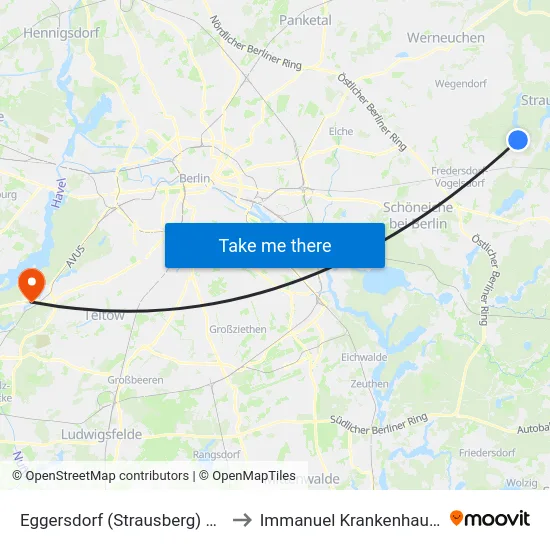 Eggersdorf (Strausberg) Grenzstr. to Immanuel Krankenhaus Berlin map