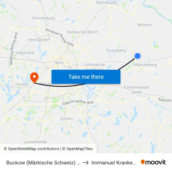 Buckow (Märkische Schweiz) Neue Promenade to Immanuel Krankenhaus Berlin map