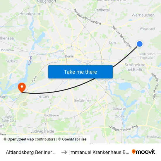 Altlandsberg Berliner Allee to Immanuel Krankenhaus Berlin map