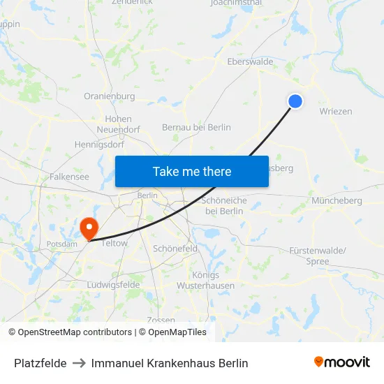 Platzfelde to Immanuel Krankenhaus Berlin map