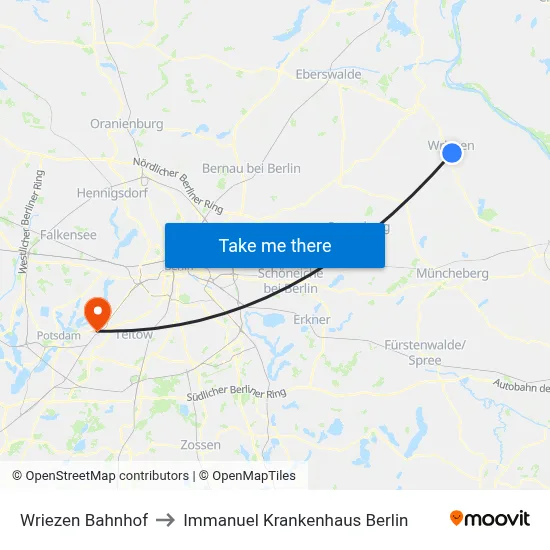 Wriezen Bahnhof to Immanuel Krankenhaus Berlin map