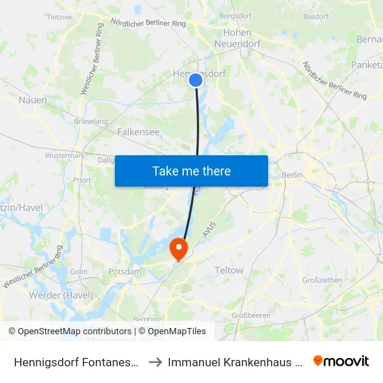 Hennigsdorf Fontaneschule to Immanuel Krankenhaus Berlin map
