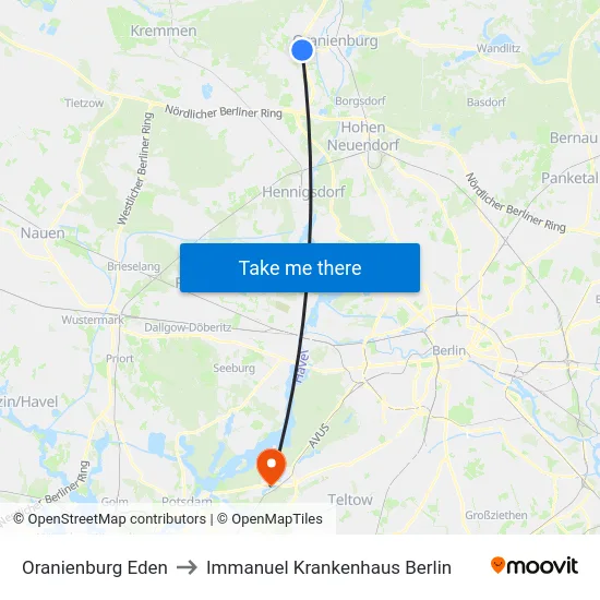 Oranienburg Eden to Immanuel Krankenhaus Berlin map