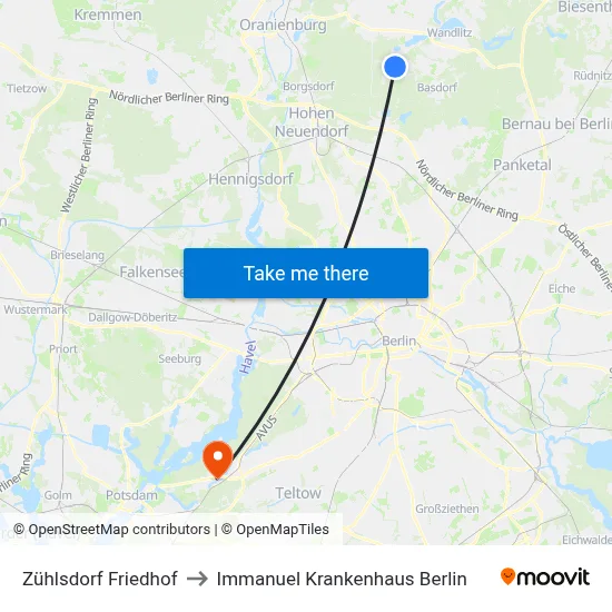 Zühlsdorf Friedhof to Immanuel Krankenhaus Berlin map