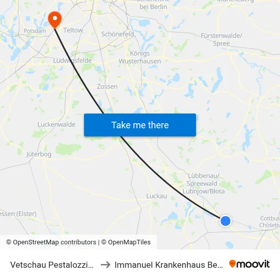 Vetschau Pestalozzistr. to Immanuel Krankenhaus Berlin map