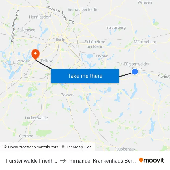 Fürstenwalde Friedhof to Immanuel Krankenhaus Berlin map