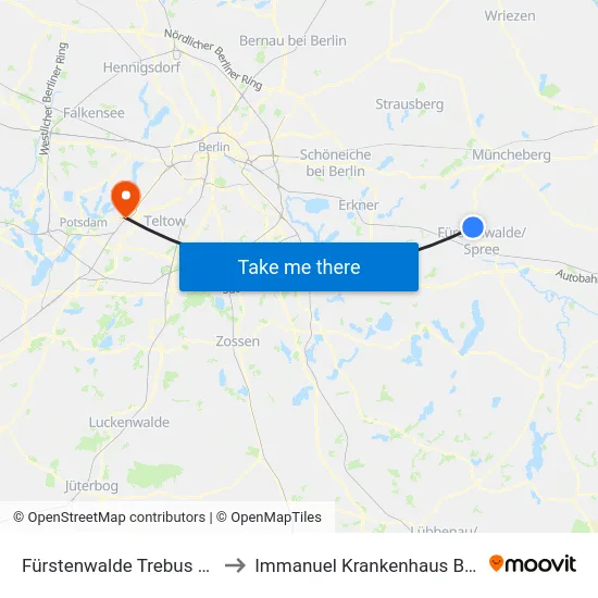 Fürstenwalde Trebus Dorf to Immanuel Krankenhaus Berlin map