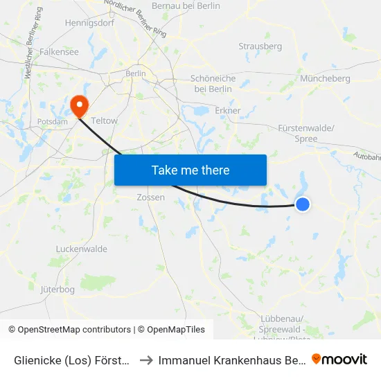 Glienicke (Los) Försterei to Immanuel Krankenhaus Berlin map